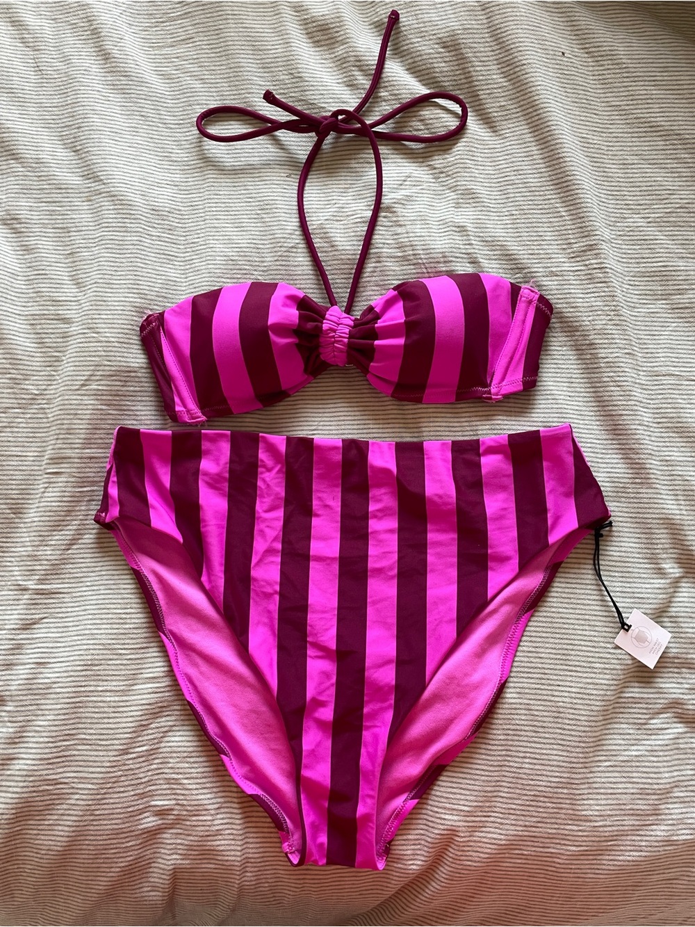 Shade & Shore Pink and Magenta Striped Bikini Set